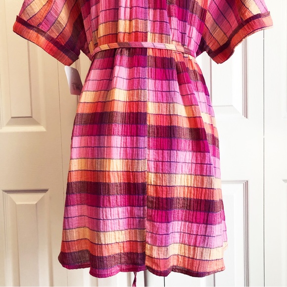 NWT Isabel Maternity Pink Plaid Button Down Tunic w/ Tie Belt Large - Picture 16 of 16